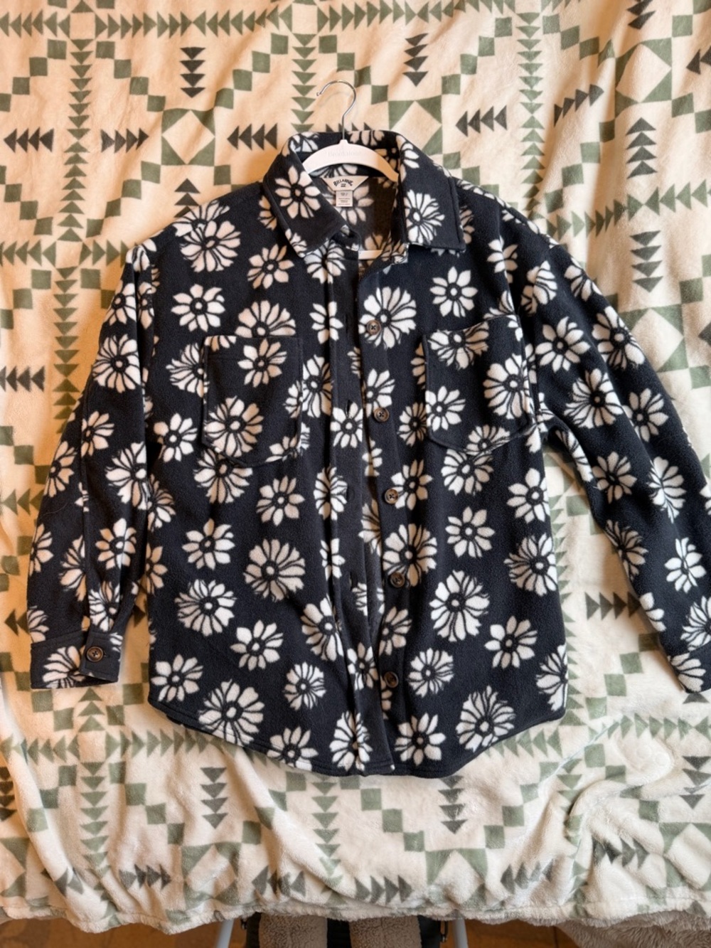 Billabong Black and White Floral Fleece Shirt Jacket